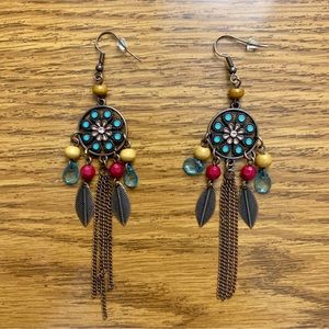 Boho Dream Catcher Metal Tassel Dangle Earrings